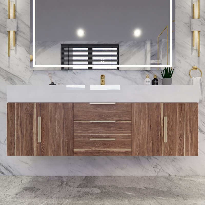 Glasgow 59'' Bathroom Vanity with Acrylic Top, Dark White Oak