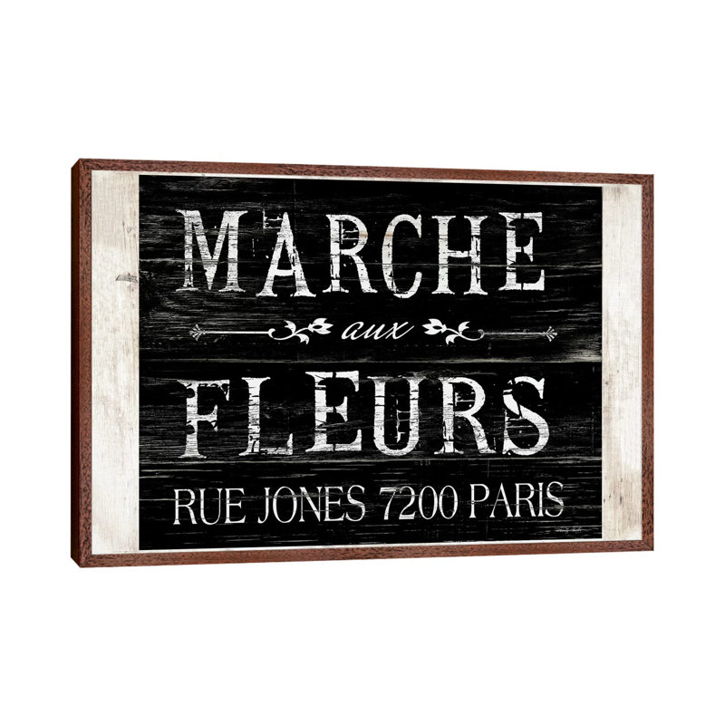 Fleurs Sign II by Cindy Jacobs - Print on Canvas, Classic Brown Wood Framed, 66.04cm H x 101.6cm W x 3.81cm D