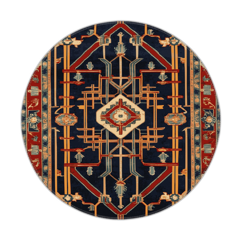 Tapis d'intérieur et d'extérieur gris Persian, Rond 5 pi