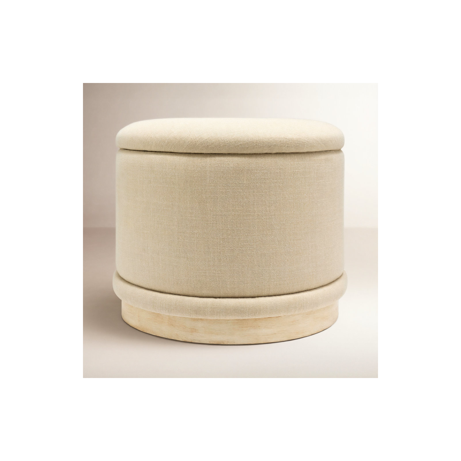 Nellya 20" Storage Ottoman, Beige Polyester/Linen