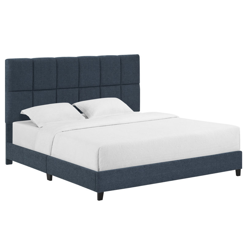 Lit tapissier moderne très grand avec mousse et sans tête de lit bleu foncé