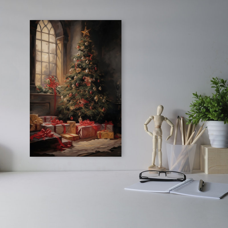 Cozy Christmas Window Abstract Contemporary Christmas Tree Winter Architecture Wall Art Print 1 Piece Wrapped Canvas Wall Art