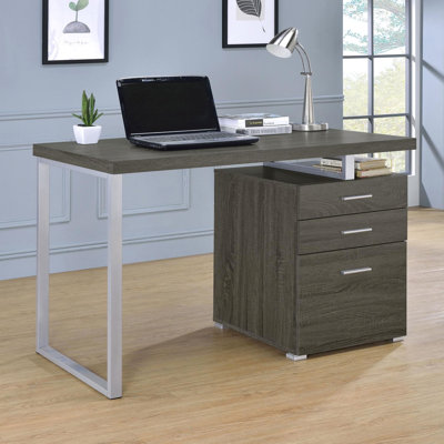 Weathered Grey Office Desk With 3 Spacious Drawers And A Functional Work Surface Roomy Generous