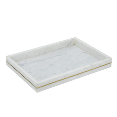 Blk Marble Tray W/Brass Inlay