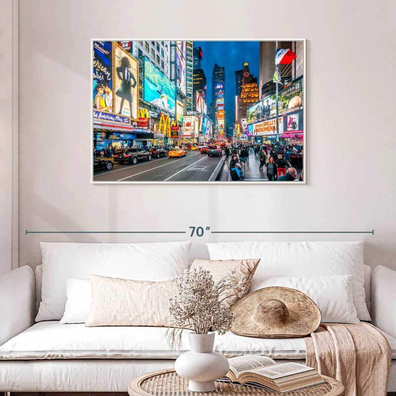 Iconic NY Times Square, Cadre flottant blanc, 43 po x 29 po