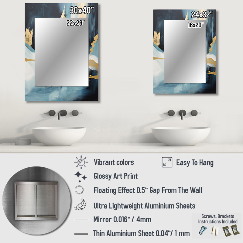 Gold And Blue Abstract Expression 4 - Blue Wall Mirror Decor, 32" x 24"