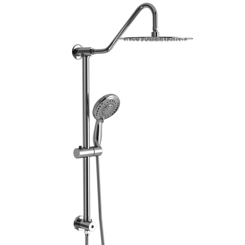 Douche 10 pouces - deux têtes, 5 modes de sortie d'eau, fixation murale, kit d'installation en plastique ABS