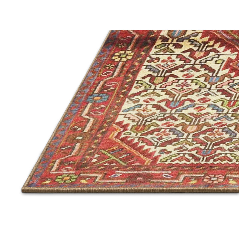 Tapis traditionnel rouge / beige Mutluyaka, Rectangle 4 pi x 6 pi
