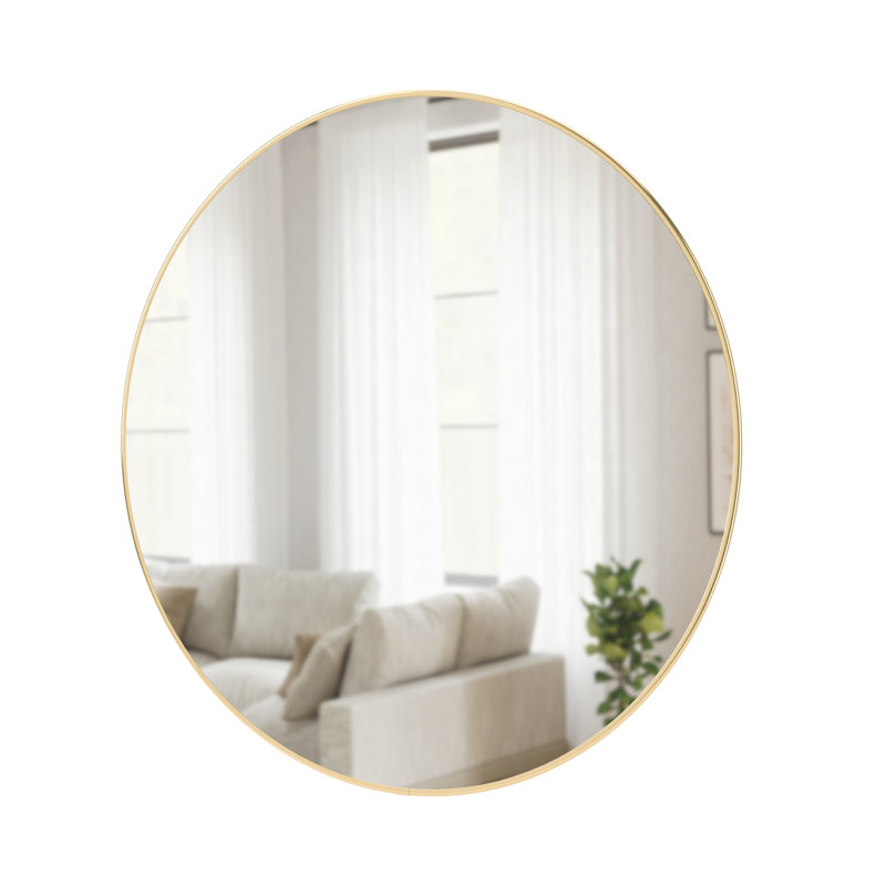 Hubba Round Framed Wall-Mounted Mirror, Brass, 86cm H x 86cm W