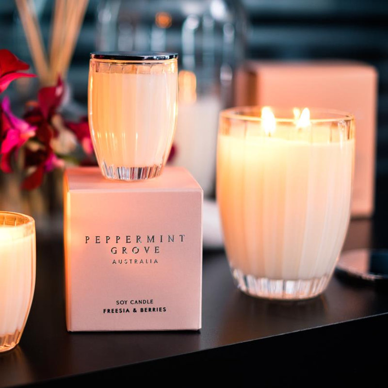 Freesia & Berries Scented Jar Candle with Glass Holder