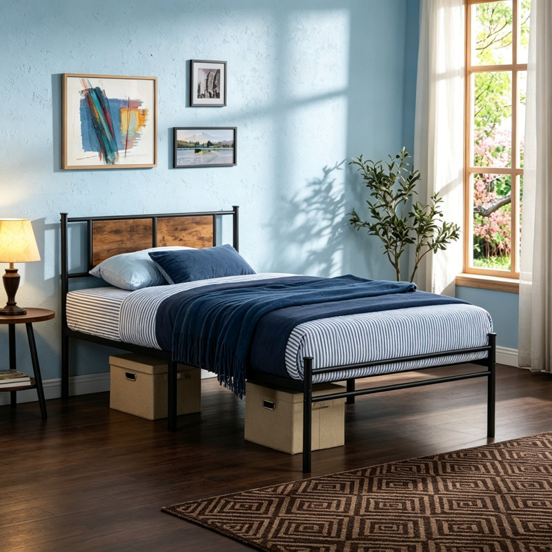 Twin XL Steel Metal Platform Bed Frame, 10.8" Underbed Storage Clearance, Heavy Duty Noise-Free Slat Support No Box Spring Required