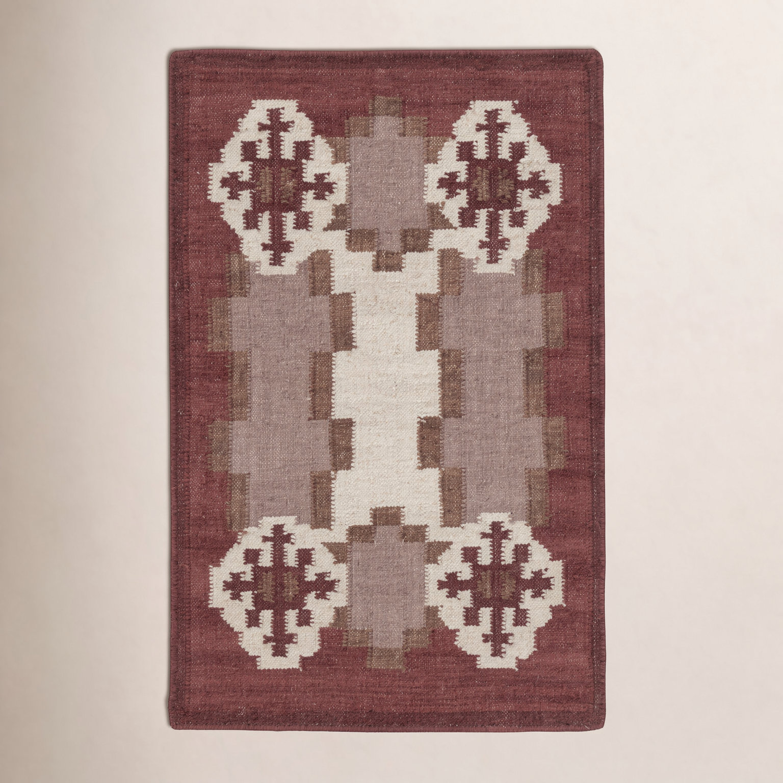 Heidi Nordic Flatweave Geometric Wool Rug, 2'x3', Red