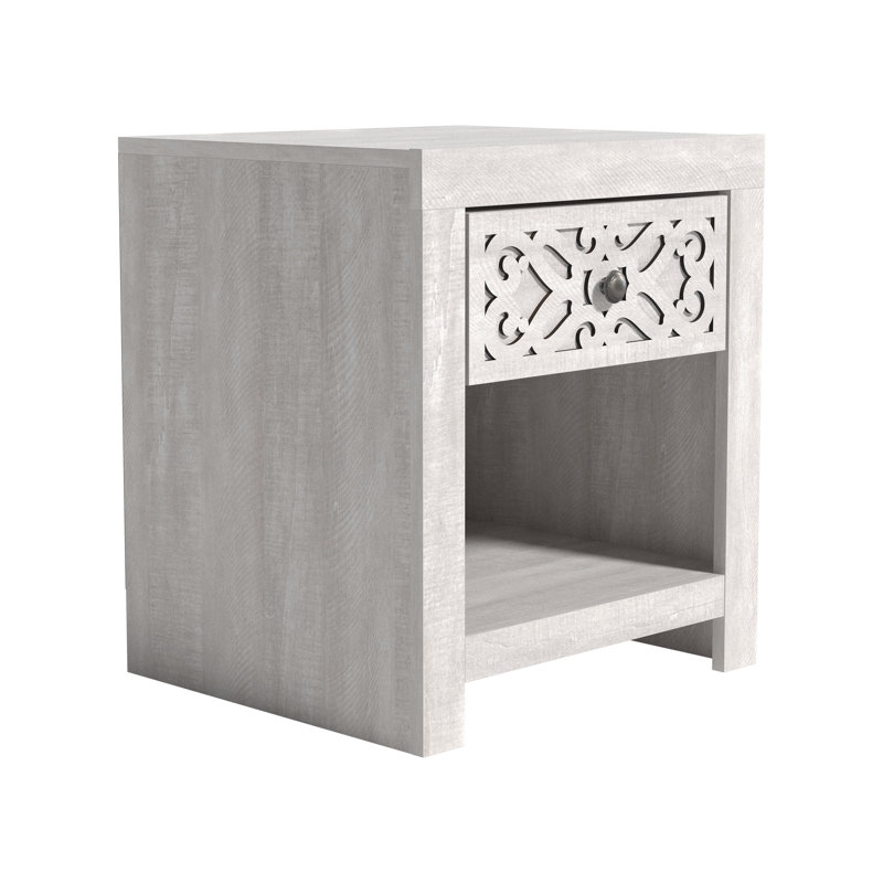 Table de chevet 1 tiroir avec tablette ouverte H 20,3 po Lukas Modern, Chêne gris cendré, Individuel