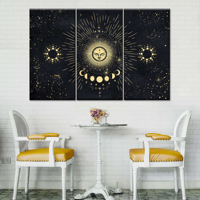 Bungalow Rose Sun Moon Stars On Canvas 3 Pieces by Luna Lyric Set | Wayfair