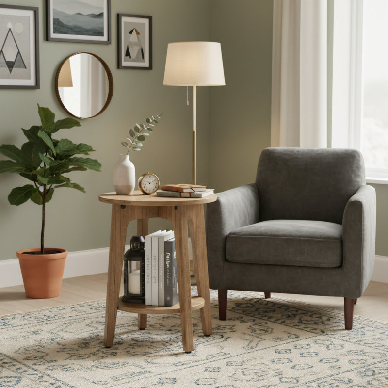 Brun, table d'appoint ronde de style campagnard, petite table d'appoint d'angle pour le salon, table d'appoint à boissons simple et portable pour un usage domestique.