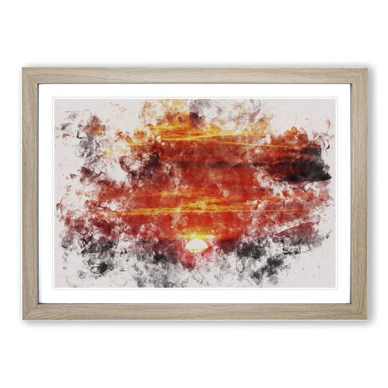 Red and Orange Sunset - Framed Print, 36cm H x 48cm W x 2cm D, Oak Framed