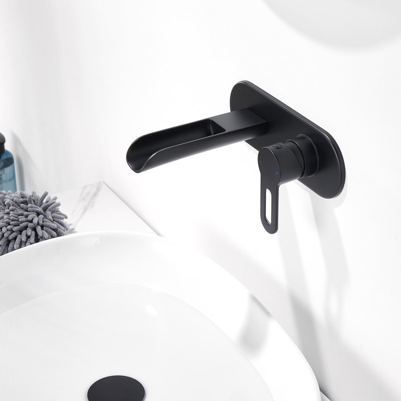 Vivid Fall 1-Handle Wall Mounted Bathroom Faucet With Valve In Matte Black, Matte Black