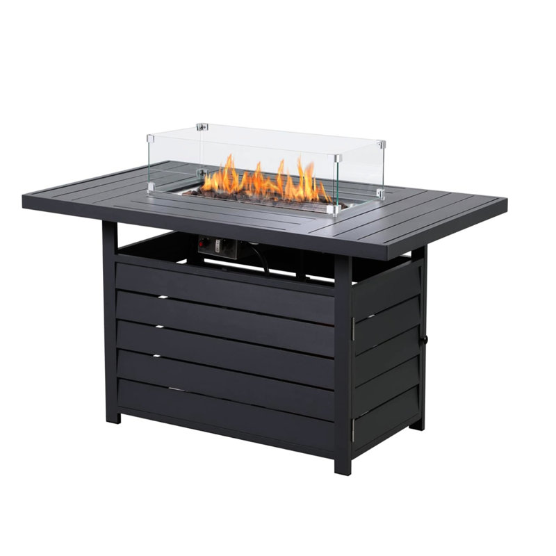 Foyer d'extérieur 54,3, table de foyer rectangulaire 54,3, 50000 po, brûleur en acier inoxydable, pierre de lave, couvercle imperméable, foyer d'extérieur polyvalent en aluminium gris foncé pour un confort optimal