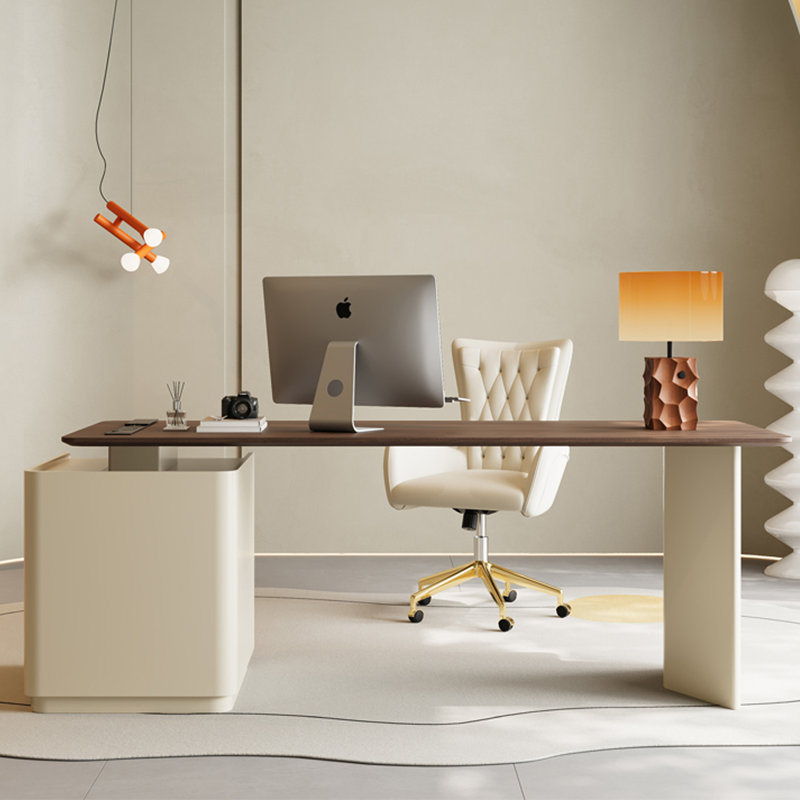 Bureau rectangulaire en bois manufacturé brun noisette + beige, Orienté à droite, H 29,53 po x l 62,99 po x P 27,56 po