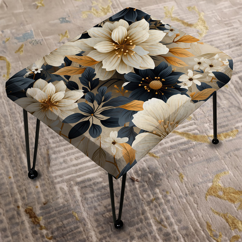 Motif de fleurs bleues et beiges à motif de chrysanthèmes I - Repose-pieds rectangulaire floral