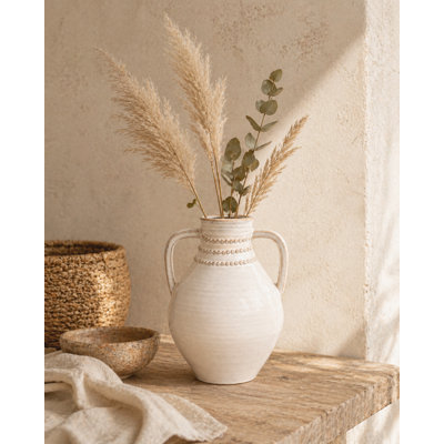 Vase en céramique avec poignées Amphora, blanc et beige