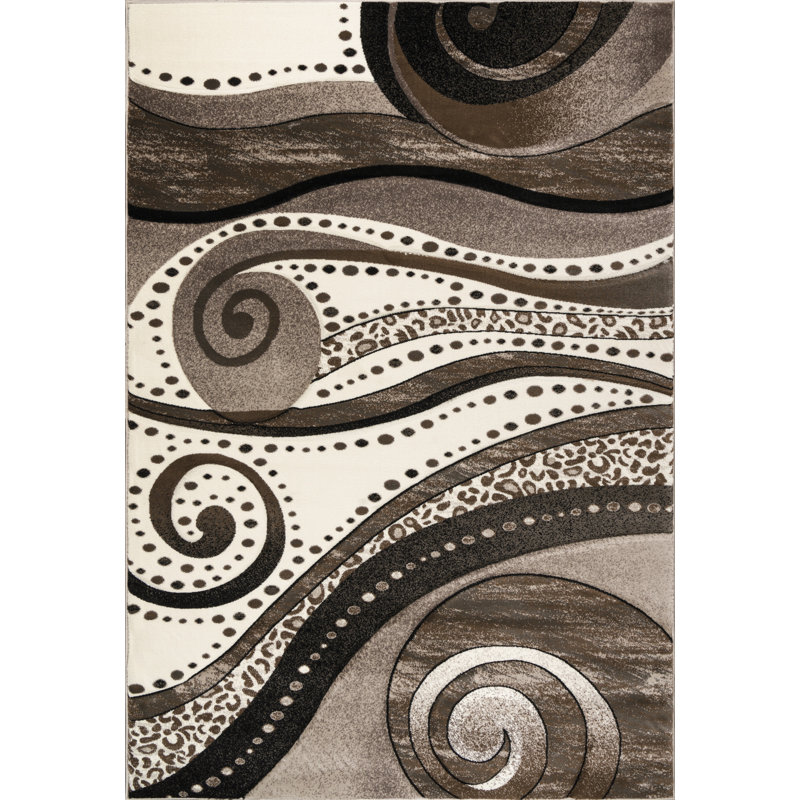 Tapis brun / noir à motif abstrait Nekizia, Rectangle 2 pi 1 po x 3 pi 3 po
