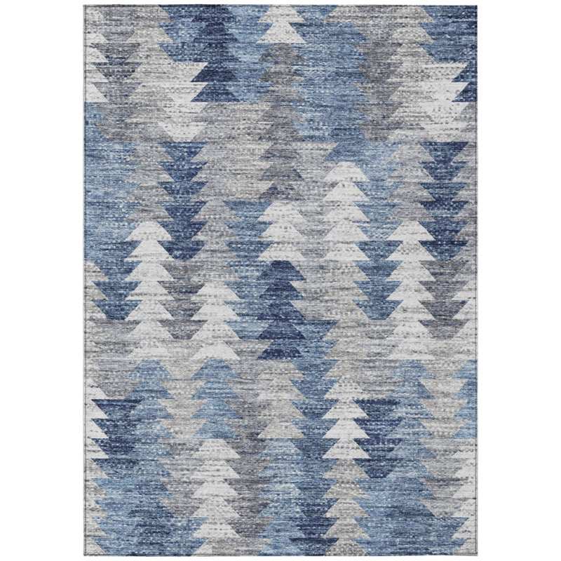 Tapis intérieur / extérieur lavable géométrique bleu marine et bleu ciel HomeRoots 3 pi x 5 pi