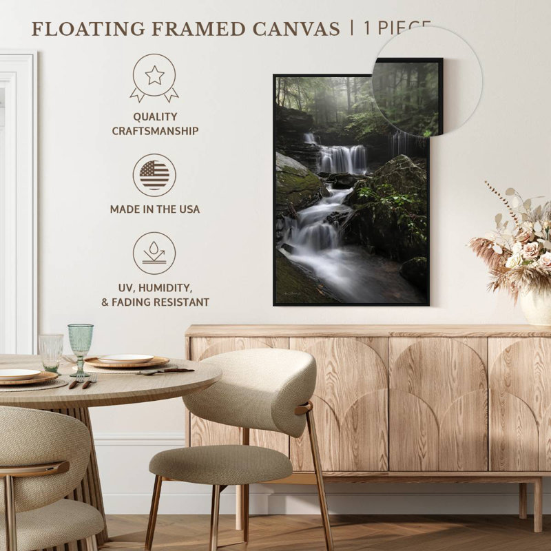 Rickett's Waterfall, Cadre flottant noir, 27 po x 40 po