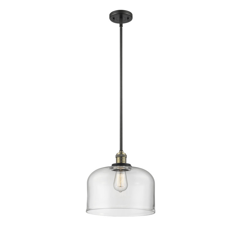 Luminaire suspendu en forme de dôme à 1 lumière Plemmons, Cuivre antique, Transparent