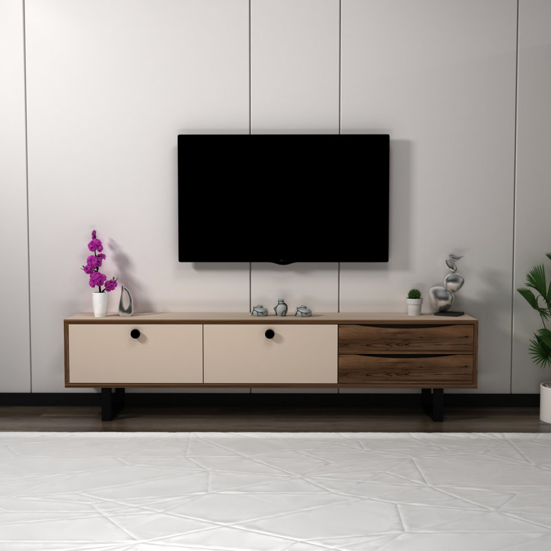 Makenlie TV Stand for TVs up to 75", Light Walnut/Beige