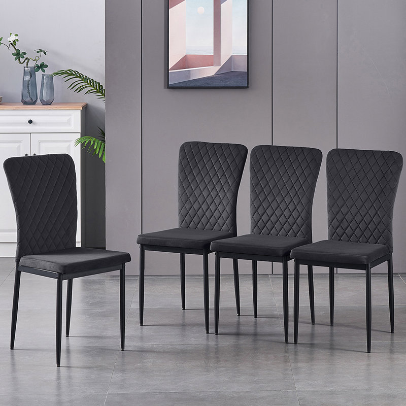 Leilauni Tufted Upholstered Velvet Armless Dining Chair, Black