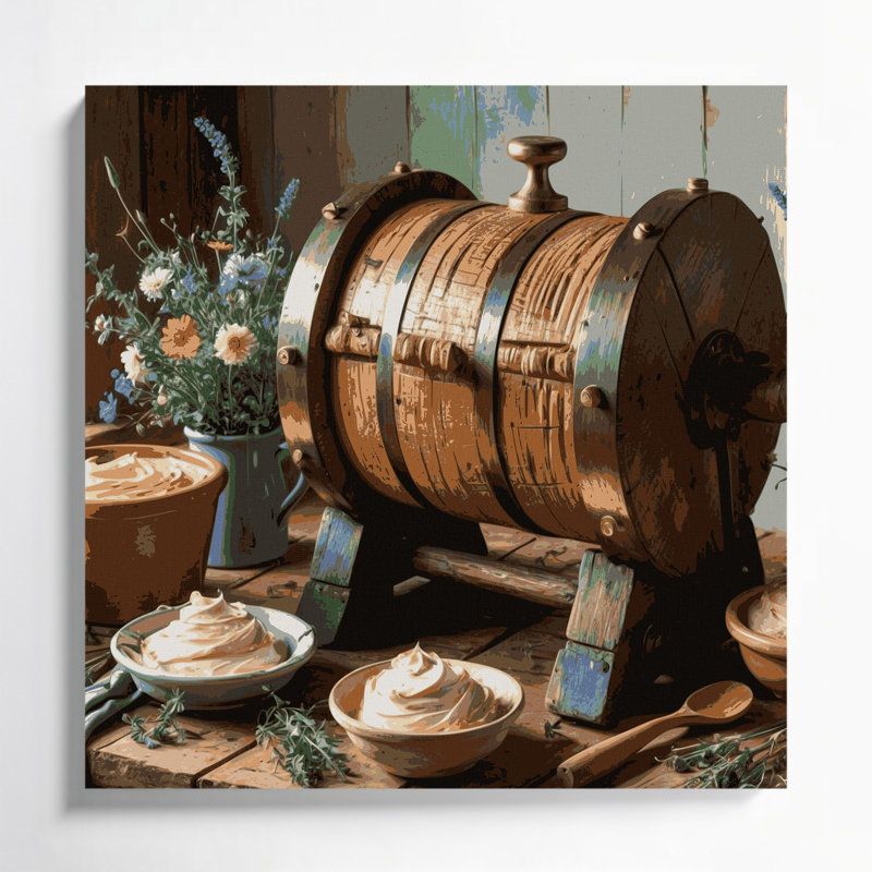 «Farm Butter Churns», art mural sur toile brun, H 12 po x l 12 po
