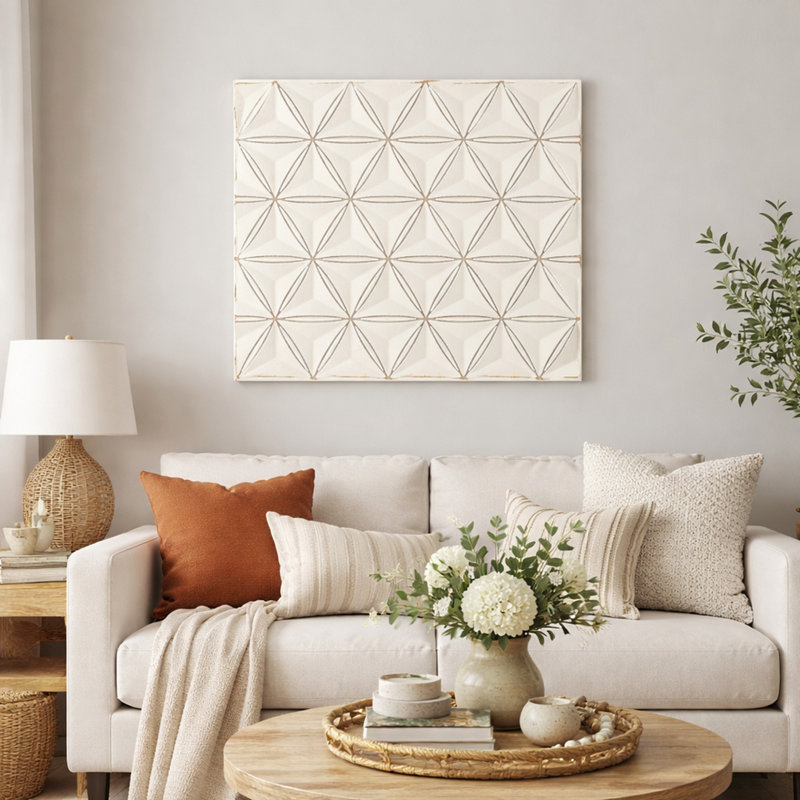 White Square Shape Handcrafted MDF Wall Decor – Elegant Home Accent, White