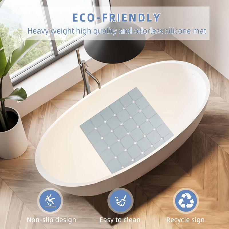21"x21" Non-slip Silicone Shower Mat Gray