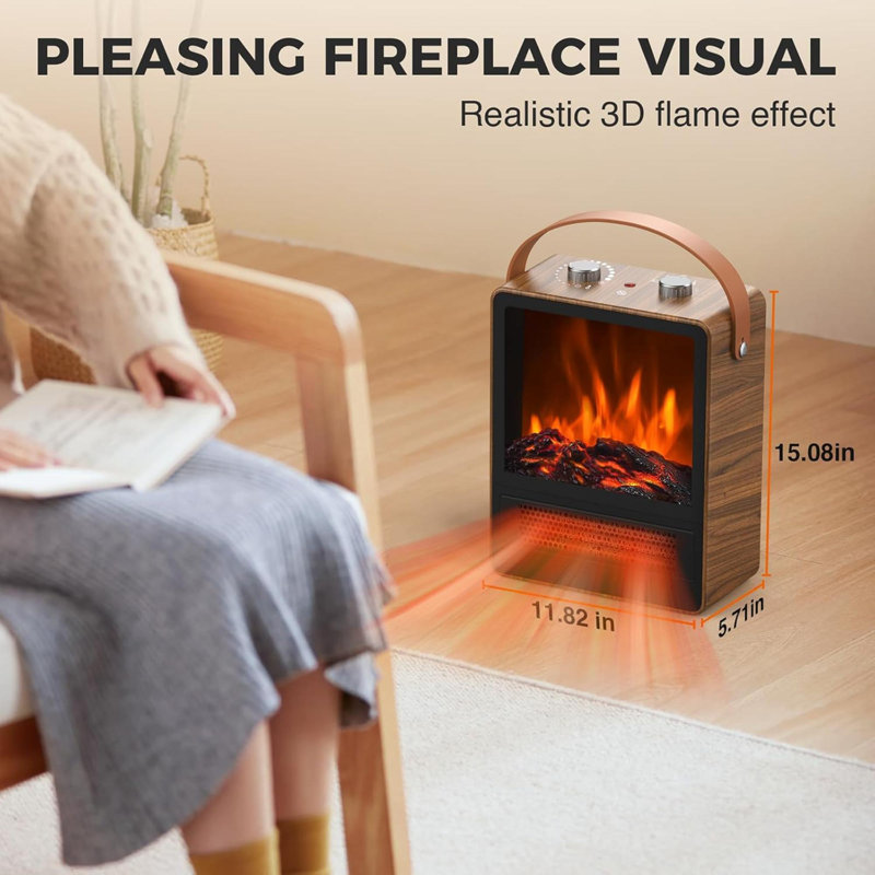 Electric Fireplace Heater For Indoor Use Space Heater Fireplace With 3D LED Flame Double Safety Protection Portable Fireplace Heater For Home Office Christmas Decoration