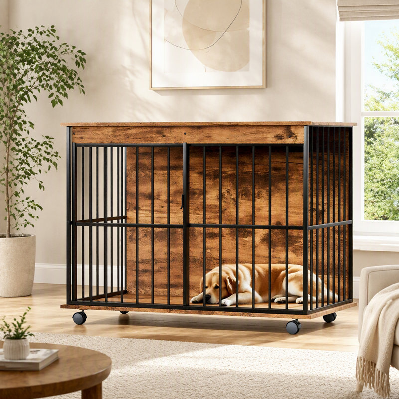 Caisse pour chien avec roues, Noyer