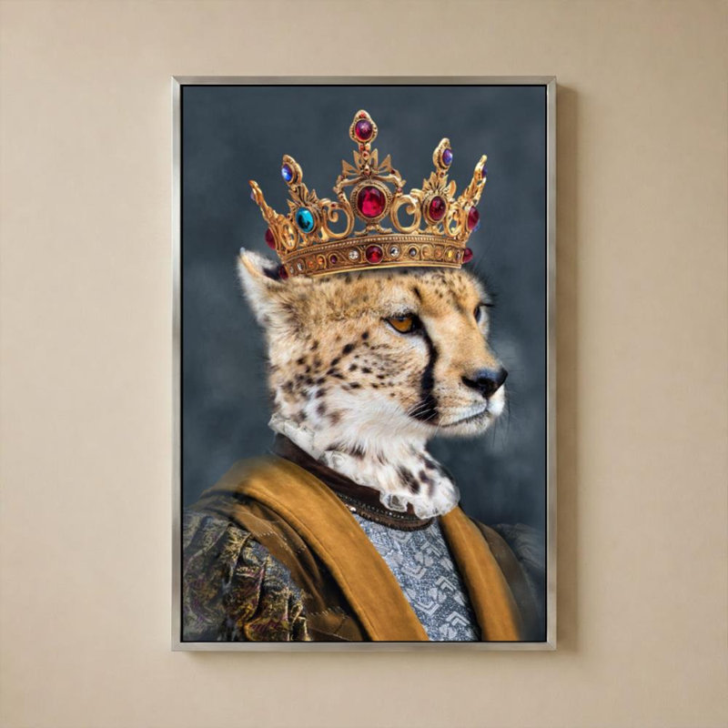 Cheetah King par CAD Designs - Graphisme sur toile, H 36 po x l 24 po, Cadre plat flottant, Argent