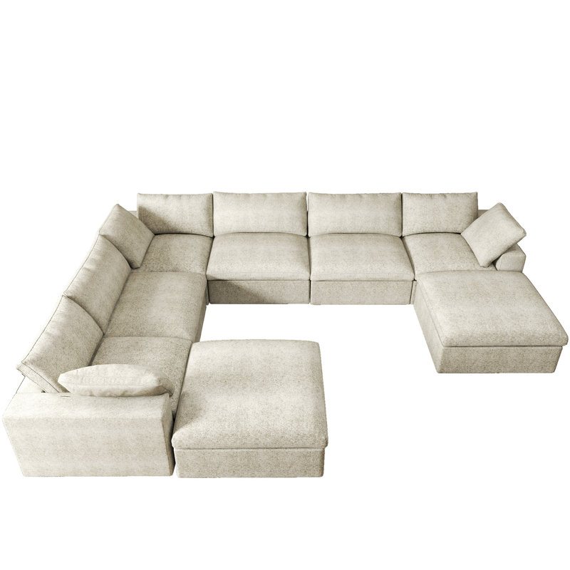 Kenda 8 - Piece Upholstered Linen Slipcovered Sectional, Khaki Linen Blend