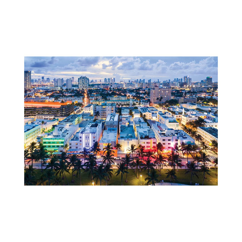 Ocean Drive and Skyline, Miami 1 Piece Wall Art on Canvas, 30.48cm H x 45.72cm W x 1.91cm D, Wrapped Canvas