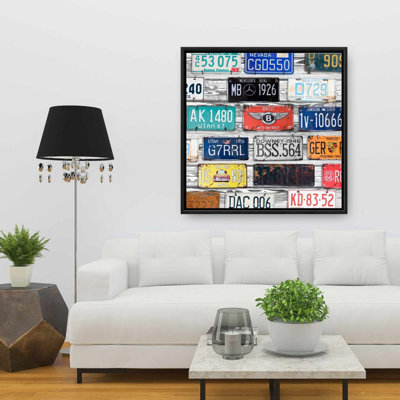 Vintage Plates Registration - Blue Man Cave Framed Canvas Decor