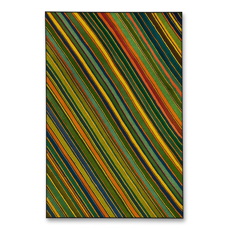 Tapis vert tissé à rayures Mosso, 2'4" x 3'11"
