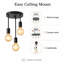 Luminaire suspendu moderne réglable à 3 lumières, lampe de plafond en métal noir avec douille E27, lustre industriel minimaliste pour la cuisine de la salle à manger (ampoules non incluses)
