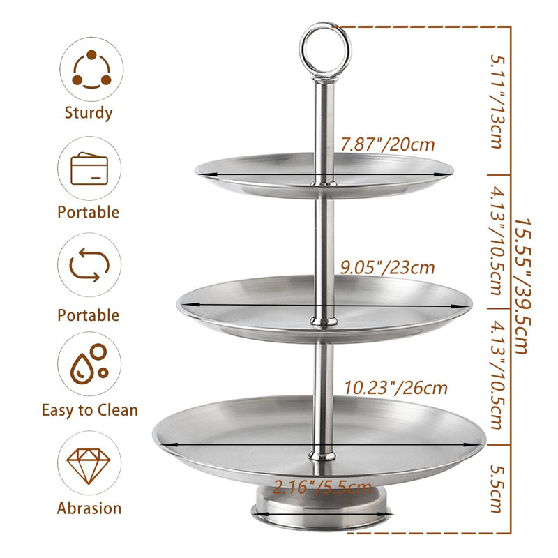 3 Tier Silver Metal Cupcake Stand Holder