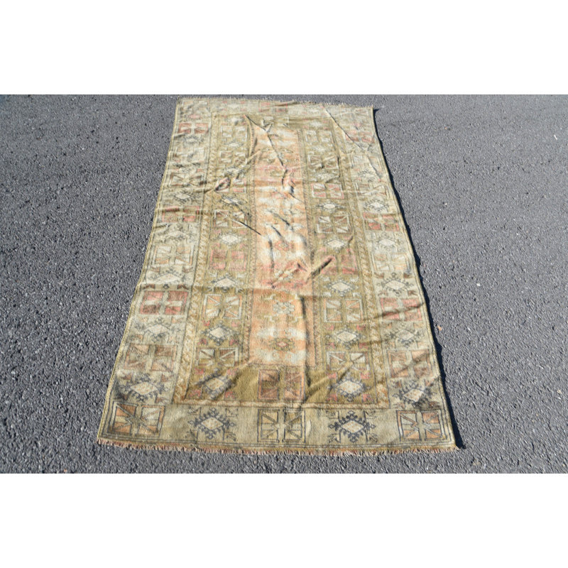Tapis beige moderne, tapis turcs, tapis décoratif 3,7 x 6,4 pi, tapis orientaux, tapis rétro