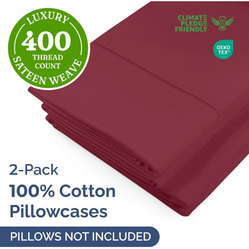100% Cotton Pillowcase Set, 400 Thread Count Hotel Luxury Pillowcases, Soft & Breathable, Set of 2, Burgundy, King