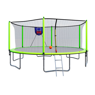 15FT Outdoor Trampoline with Basketball Hoop, Inflator & Ladder - Heavy Duty Galvanized Steel Frame, Safety Enclosure Net & Padded Sleeves