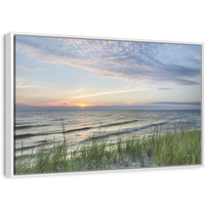 Lake Michigan Sunset, Floating Frame White, 25" X 17"