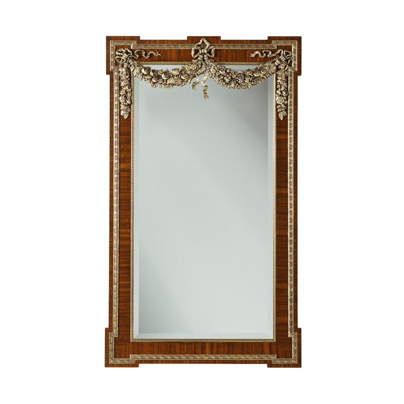 Classic Rectangular Flame Veneer and Brass Wall Mirror