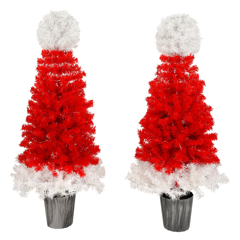 4ft Red and White PVC Christmas Hat Style Tree with Lights