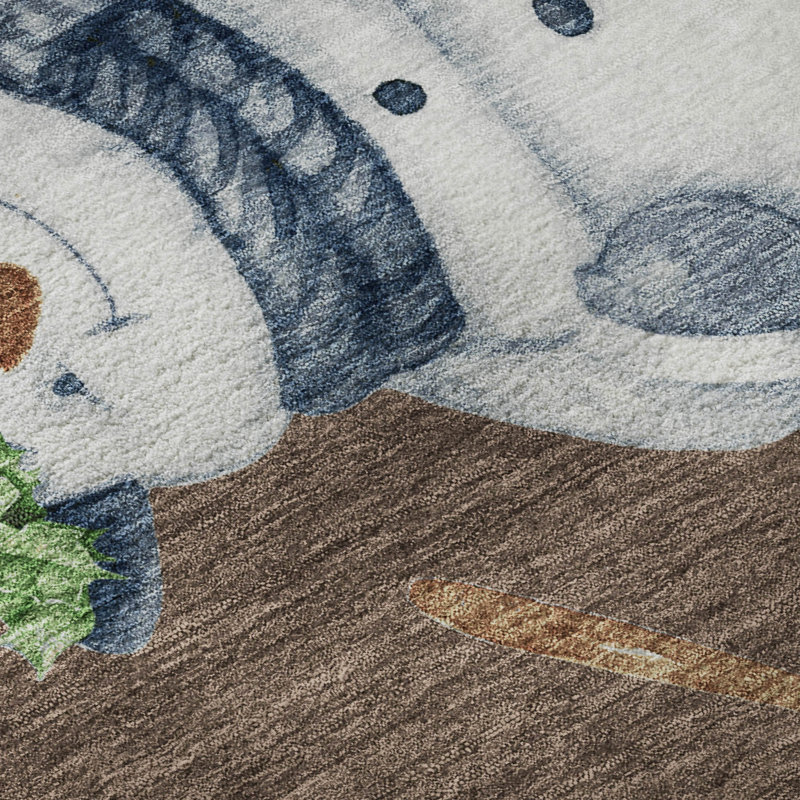 Premium Machine Washable Ingrassellino AMF1826 Happy Snowmen Holiday Rug, Rectangle 3' x 5'